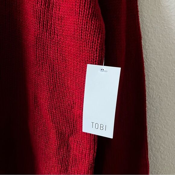 NEW Tobi Red Retro Flare Sleeve Modern Knit Minimalist Preppy Crewneck Sweater S - Picture 5 of 7